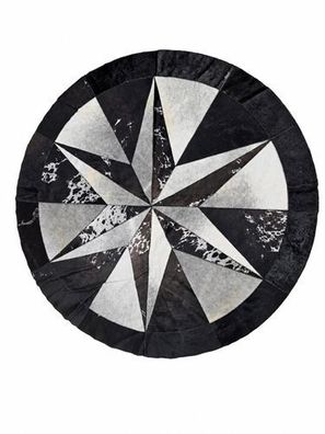 Kuhfell Patchwork | Schwarz-Weiß-Grau, ca. 145x145 cm | Muster Nachtkompass | Unikat