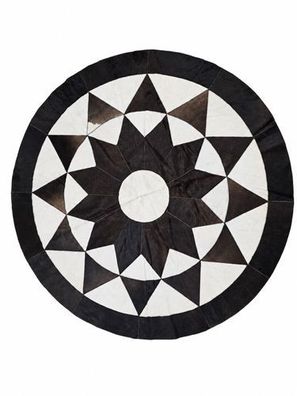 Kuhfell Patchwork | Schwarz-Creme, ca. 140x140 cm | Muster Ebenholzmandala | Unikat