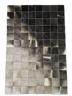 Kuhfell Patchwork | Schwarz-Grau-Weiß, ca. 180x120 cm | Muster Rauchverlauf | Unikat