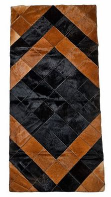 Kuhfell Patchwork | Schwarz-Cognac, ca. 180x80 cm | Muster Cognacraute | Unikat