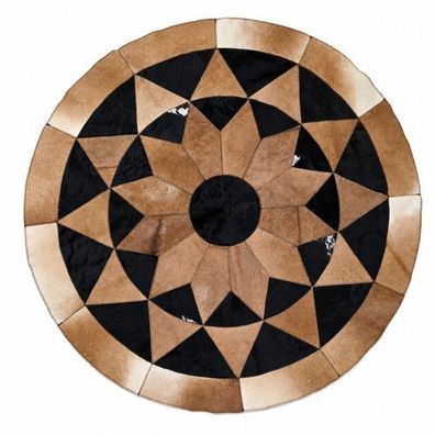 Kuhfell Patchwork | Braun-Schwarz-Creme, ca. 140x140 cm | Muster Wüstenstern | Unikat