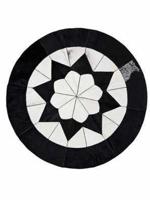 Kuhfell Patchwork | Schwarz-Creme, ca. 110x110 cm | Muster Polarblüte | Unikat