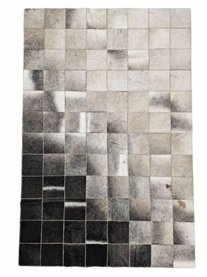 Kuhfell Patchwork | Schwarz-Grau-Weiß, ca. 180x120 cm | Muster Silbernebel | Unikat