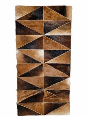 Kuhfell Patchwork | Braun-Cognac-Creme, ca. 136x65 cm | Muster Savannenpfeil | Unikat