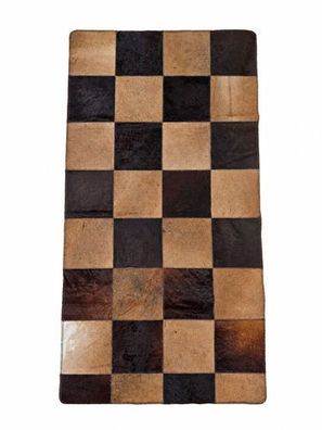Kuhfell Patchwork | Braun-Beige-Dunkelbraun, ca. 140x70 cm | Muster Kaffeekaro