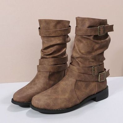 Damen Stiefel Biker Warm Booties Stiefeletten Worker Winterboots Schnurer Schuhe