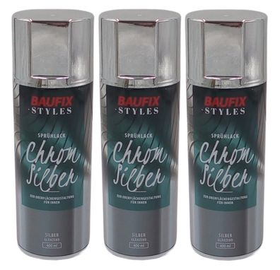 3x Baufix Chrom Silber Effektlack Lackspray 400ml Farbspray Sprühdose Spraydose