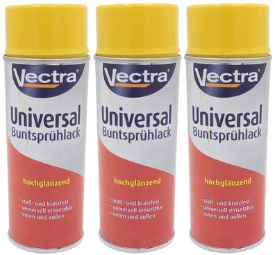 3x Vectra® Universal Sprühlack rapsgelb glänzend Lackspray 400ml Farbspray
