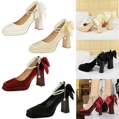 Elegante Damenschuhe Bogen Perle Pumps Sandalen Party Nacht Club High Heels
