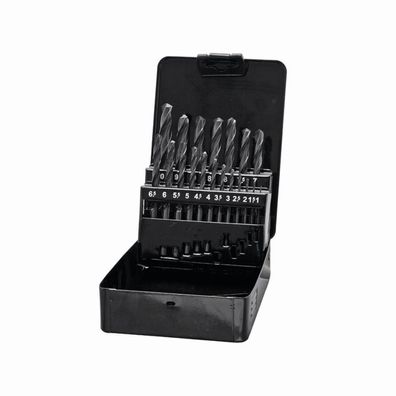 HSS-Bohrer-Satz 19-teilig in Metall-Box geeignet für Metall, Größen: 1 - 10 mm