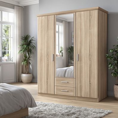 Kleiderschrank 134x196x55 cm Spiegelschrank Schrank Eiche sonoma #4432