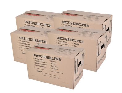 Umzugskarton 5 Stück bedruckt 59x34x35cm Traglast bis 30kg Aufbewahrung Kiste