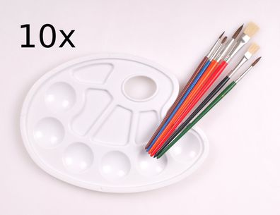 10x Pinselset mit Farbmischpalette Rundpinsel Flachpinsel Mischpalette Pinsel