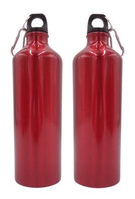 2x Aluminium Trinkflasche 1 Liter rot mit Karabiner Wasserflasche Sportflasche
