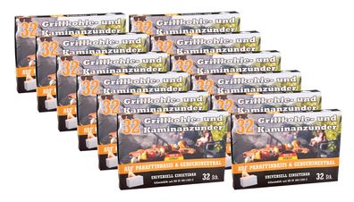 12x Kohleanzünder 32er-Pack Ofenanzünder Grillanzünder Kaminanzünder Anzünder
