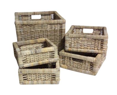 Rattankörbe-Set 5-tlg. Regalkorb Schrankkorb Aufbewahrungskorb Rattan Box Körbe