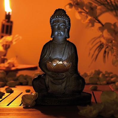 NEU Deko Lampe Buddha Solar LED für Garten Terrasse Balkon Vorgarten Beet Teich