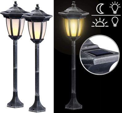 NEU 2er Set Solar LED Standlaterne Flammeneffekt für Garten Terrasse Hochzeit