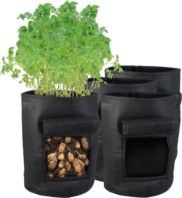 NEU 4er Set XL Pflanzensäcke Griff Sichtfenster für Garten Kartoffeln Gurken