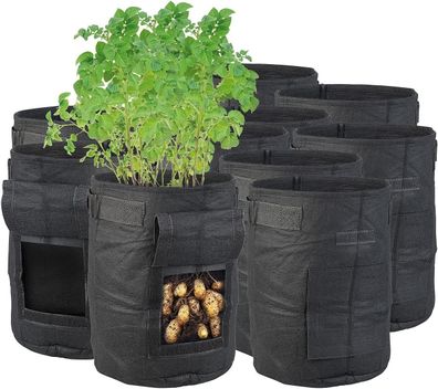 NEU 10er Set Pflanzsäcke Griff Sichtfenster für Garten Gurken Kartoffeln Gemüse