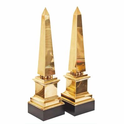 Casa Padrino Deko Obelisken Set Gold / Schwarz H. 52 cm - Deko Accessoires