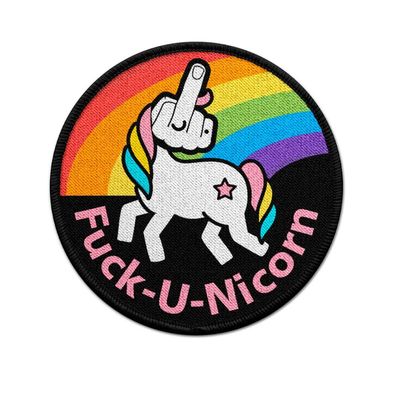 9cm Patch Fuck-U-Nicorn Einhorn Regenbogen Glitzer Fun Magical Aufnäher #39861