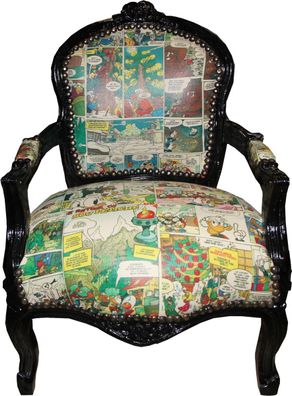 Casa Padrino Barock Kinder Stuhl Comic Lederoptik / Schwarz Mod2 - Armlehnstuhl
