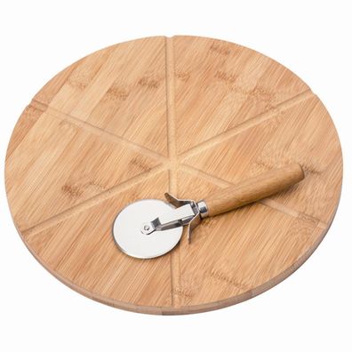 Pizza-Teller mit Pizza-Schneider 32 cm Bambus