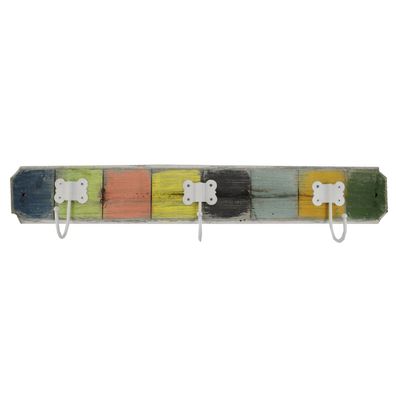 Holz Garderobe 65x13cm bunt Hakenleiste Kleiderhaken Garderobenhaken Wand Haken