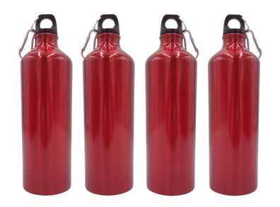 4x Aluminium Trinkflasche 1 Liter rot mit Karabiner Wasserflasche Sportflasche
