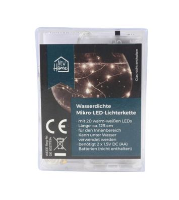 LED-Drahtlichterkette mit Timer 20 Micro-LEDs Warmweiß Lichterkette Deko 125cm