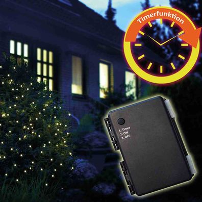 LED-Batterie-Netz außen 160er 2x2m + Timer 3xAA Lichterkette Außenbeleuchtung