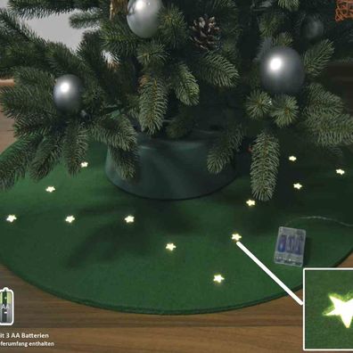 Filzteppich für Weihnachtsbaum Ø 90 cm, grün, 20 LED, Batterie mit Timer