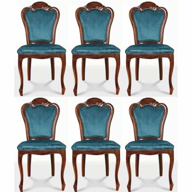 Casa Padrino Luxus Barock Esszimmer Stuhl 6er Set Blau / Braun - Barock Möbel