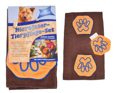 Microfaser Tierpflege-Set Funktions- Handtuch + Waschhandschuh Hunde Kleintiere