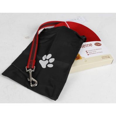 Hunde-Schleppleine 10 Meter gummiert reflektierend Karabiner Aufbewahrungstasche