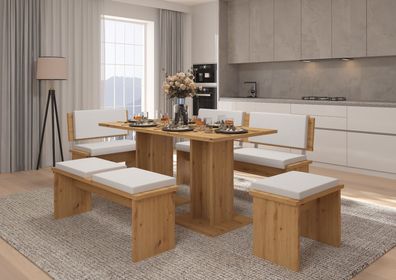 Esszimmergruppe 5-teilig - Esstisch mit 2 Sitzbänken und 2 Hocker - Modernes Design