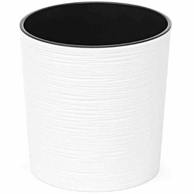 Pflanzgefäß LENS, weiß Rillenoptik, Ø 30 x 30,5 cm Kunststoffgefäß mit Einsatz
