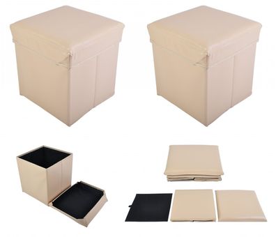 2x Faltbarer Sitzwürfel Aufbewahrungsbox Sitzhocker Sitzbank Truhe Fußbank Beige