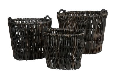 Weidenkörbe 3er-Set oval braun/schwarz Aufbewahrungskorb Dekokorb Kaminholzkorb
