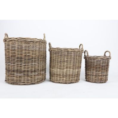 3er Set Weidenkörbe rund aus Holz Blumentopf Tragekorb 58cm