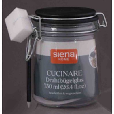 Drahtbügel-Glas "Cucinare" 750 ml mit Stift & Schwamm