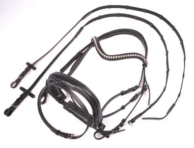 Trensenzaum Schwedisches Reithalfter Modell Maxima schwarz Leder Antirutschzügel