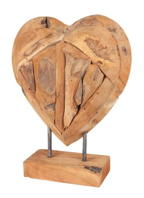 Deko Teakherz 30cm Dekoherz Dekofigur Teakholz Herz Skulptur Tischdeko