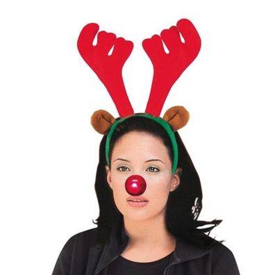 Elch-Haarreif mit blinkender Nase Weihnachtskostüm Elchgeweih Rentier Geweih
