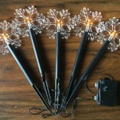 LED-Leuchtstäbe Schneeflocke 5er-Set warmweiß, IP44, Batterie mit Timer