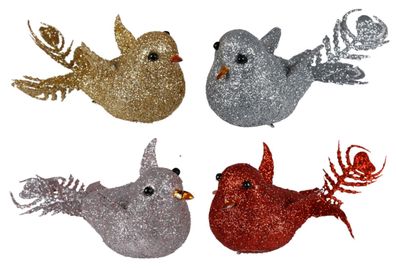 Weihnachtsbaumschmuck Vogel mit Glitter 4er-Set Christbaumschmuck Weihnachtsdeko