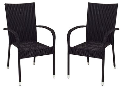 2x Wicker Stapelstuhl schwarz Gartenstuhl Terrassenstuhl Gartensessel stapelbar