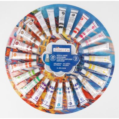12x Acrylfarbe 25er Tuben Pallette Buntlack Leinwand Malerei Künstler Heimwerker