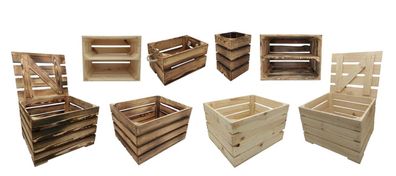 Deko-Holzkiste natur geflammt Obstkiste Weinkiste Beistelltisch Schuhregal Deko
